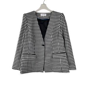 Calvin Klein Women Black White Houndstooth Collarless Blazer Jacket Size 14 NWOT